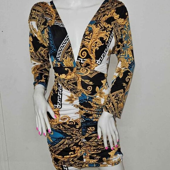 NEW size Large High Fashion Party dress multi color multi print mini dress - Picture 1 of 2